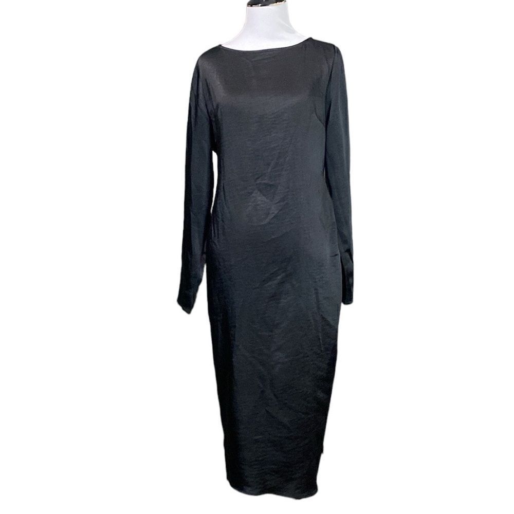 LLane Black Long Sleeve Midi Dress Side Slit LBD